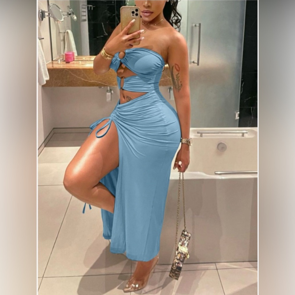 Elegant Blue Cutout Dress